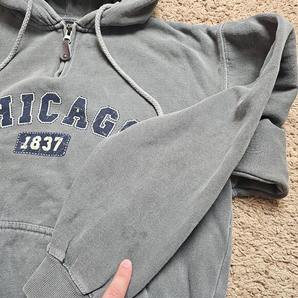 Chicago Hoodie Mens S Gray 1/4 Zip Up Drawstring Pullover Austins Sweatshirt - Picture 7 of 8